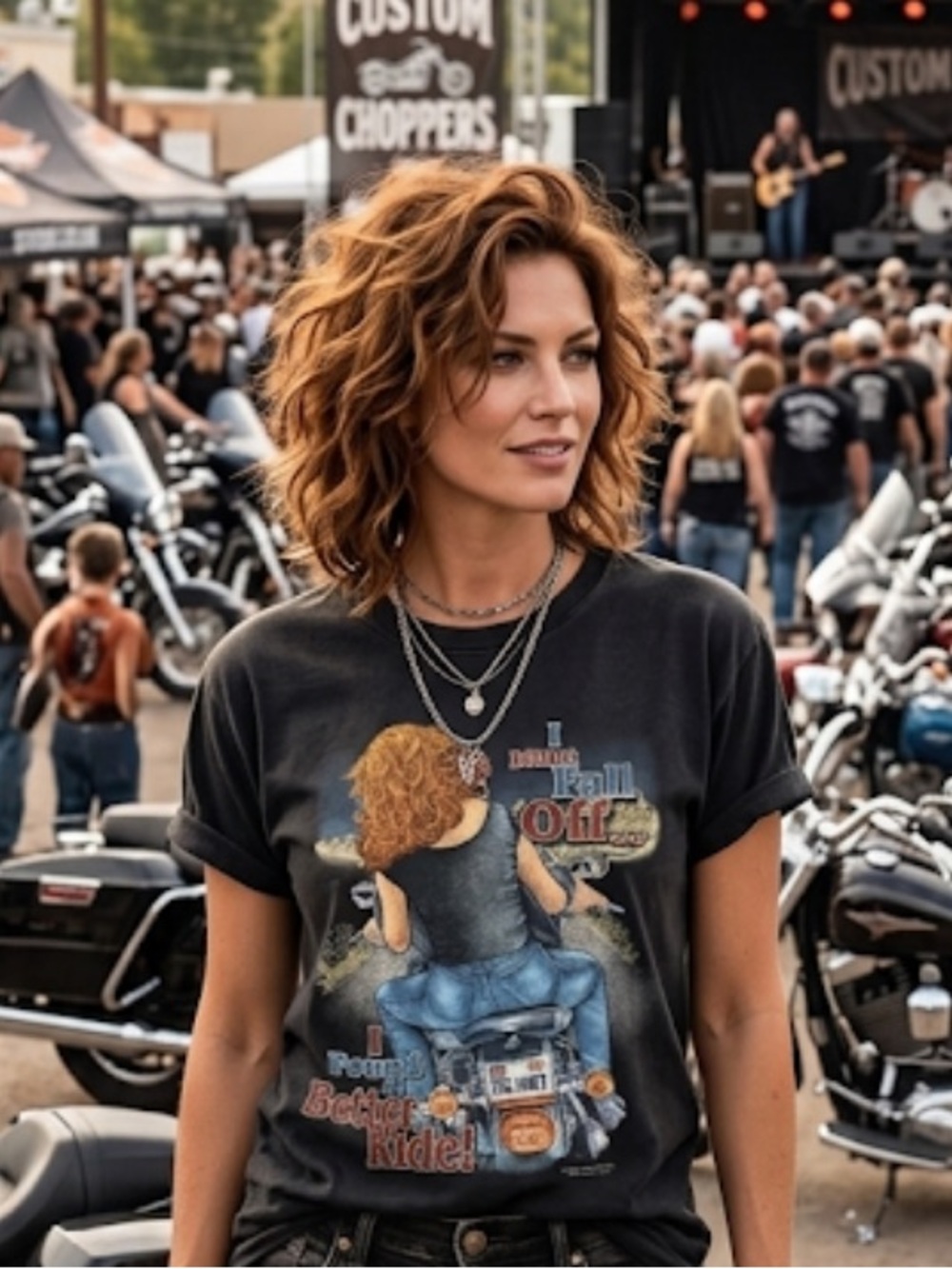 Anvil Black Graphic Tee with Motorcycle Print